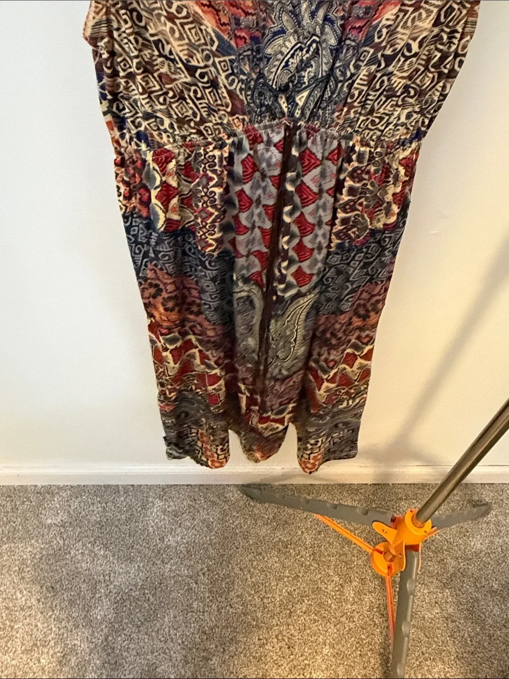 ONE WORLD Sleeveless Printed Midi Dress in Red, Navy & Cream